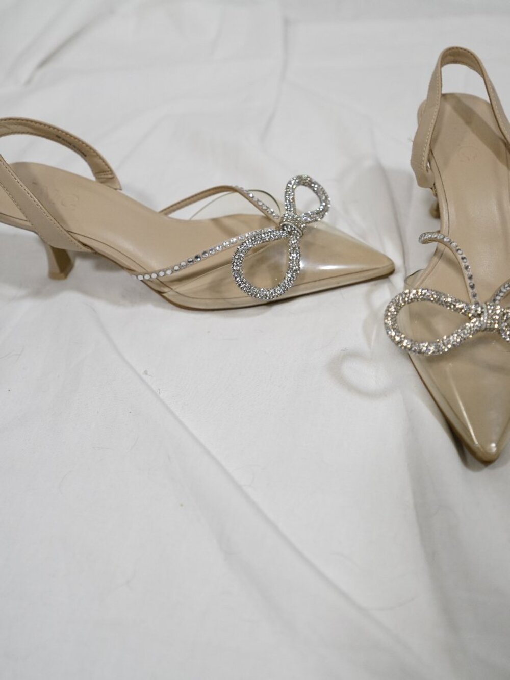 INC International Concepts Nude Rhinestone Bow Slingback Kitten Heels Size 6